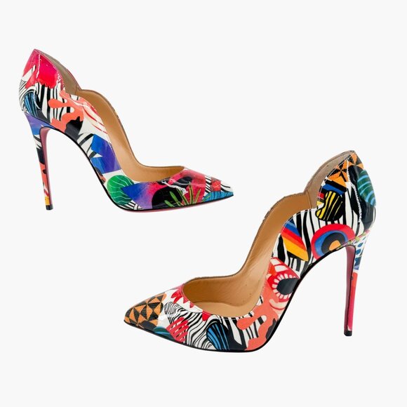 Christian Louboutin Hot Chick 100 Printed Patent Sapeur Pumps Heels Size 37 US 7 - Picture 9 of 14